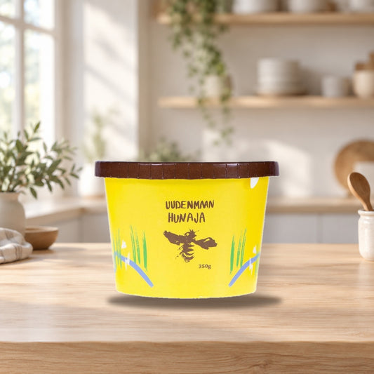 Uudenmaan Honey 350g – product photo on a table
