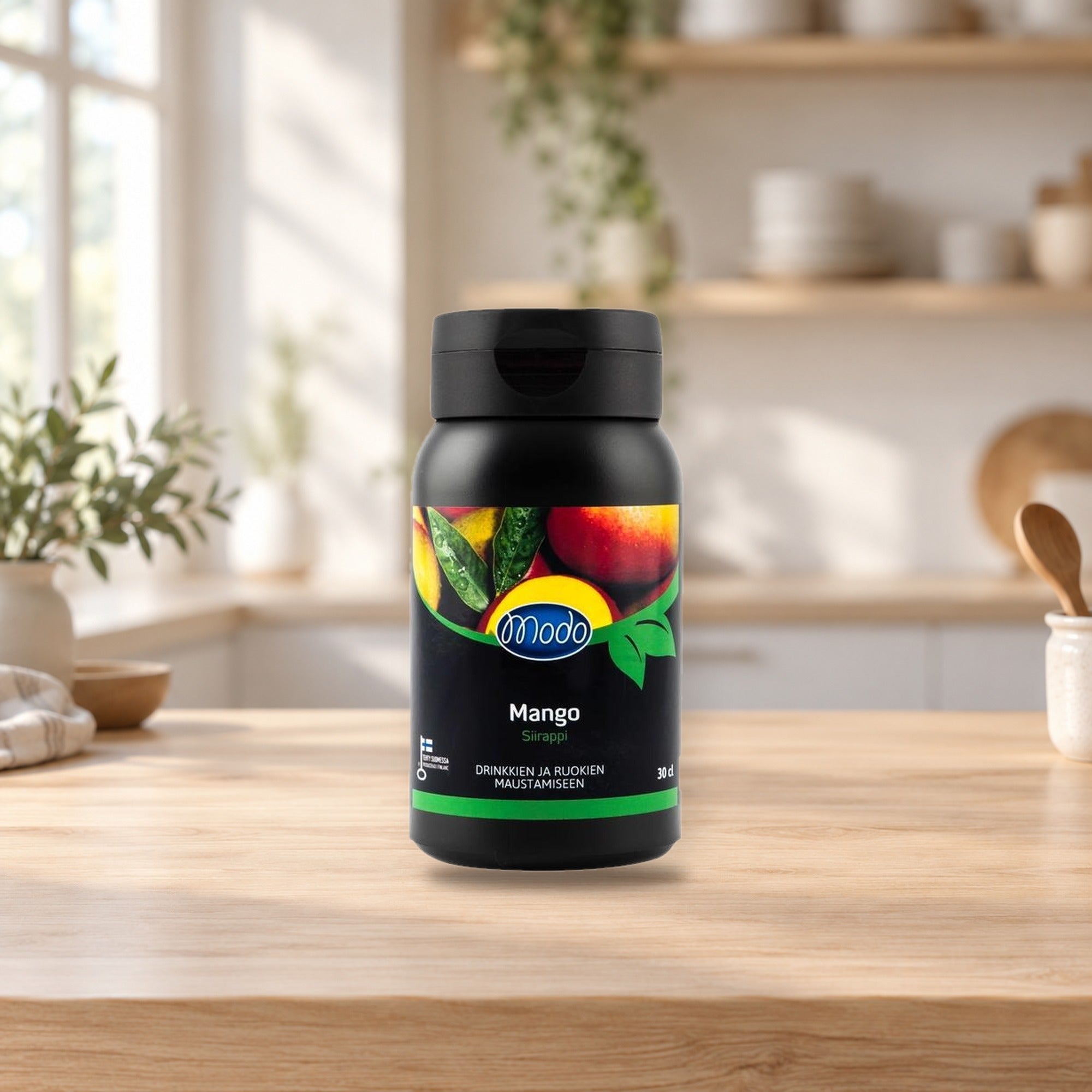 Modo Mango Syrup 30cl – product photo on a table