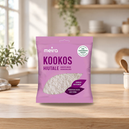 Meira Coconut Flakes 150g – product photo on a table