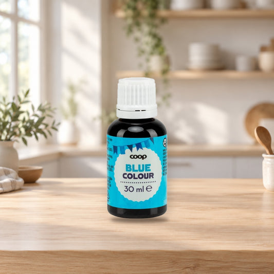 Coop Blue Food Coloring 30ml – product photo on a table