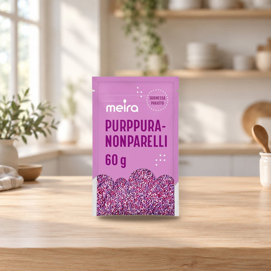 Meira Purple Nonpareils 60g – product photo on a table