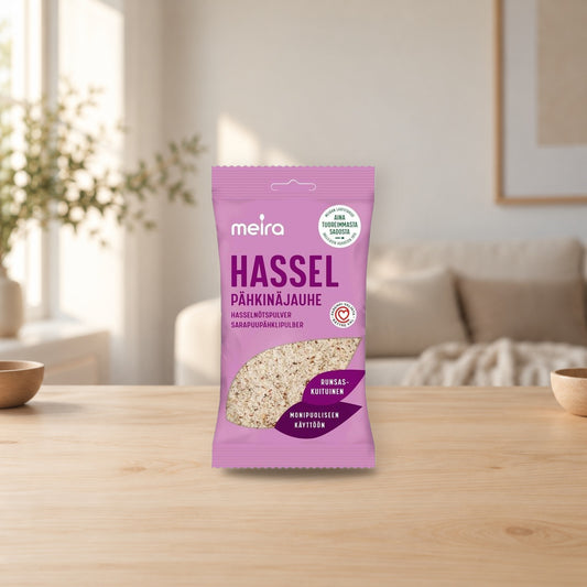 Meira Hazelnut Powder 70g – product photo on a table