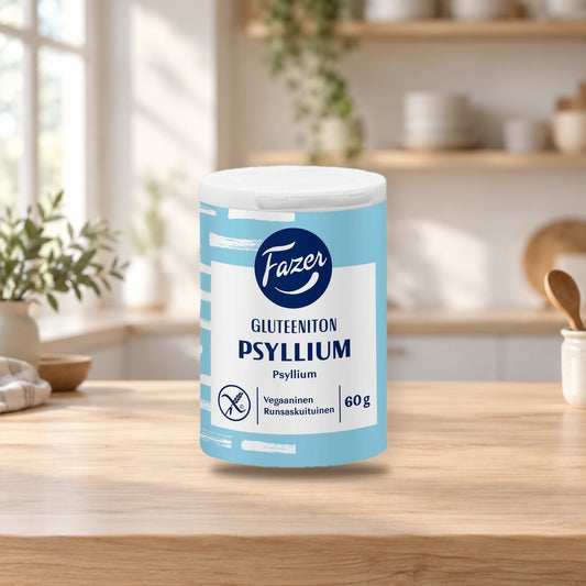 Fazer Gluten-Free Psyllium 60g – product photo on a table