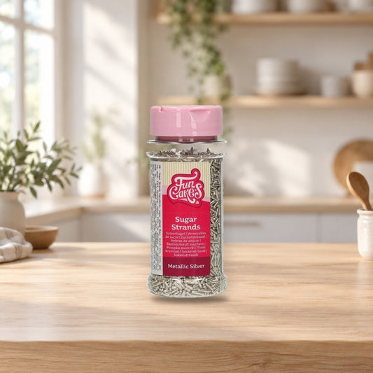 Funcakes Silver Sprinkles – product photo on a table