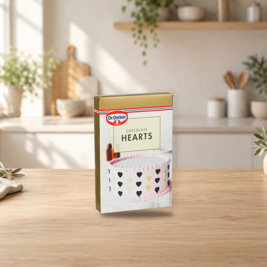 Dr. Oetker Chocolate Hearts Decorations 45g – product photo on a table