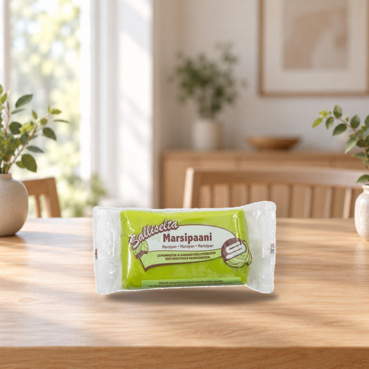 Sallinen Green Marzipan 250g – product photo on a table