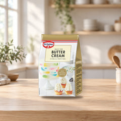 Dr. Oetker Butter Cream Icing Powder Mix 230g – product photo on a table