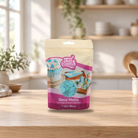 FunCakes Deco Melts Buttons Light Blue 250g – product photo on a table
