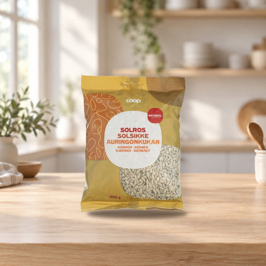 Coop Natural Sunflower Seeds 400g – product photo on a table