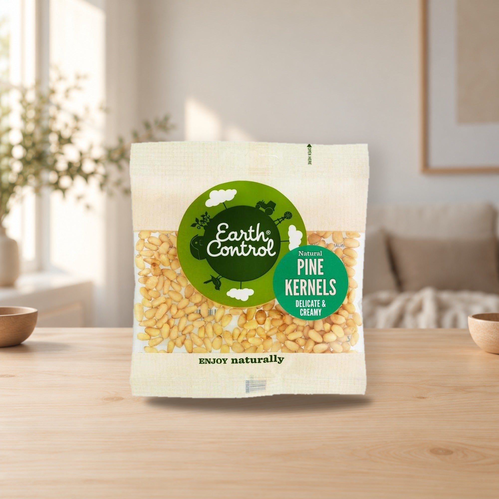 Earth Control Pine Nuts 30g – product photo on a table
