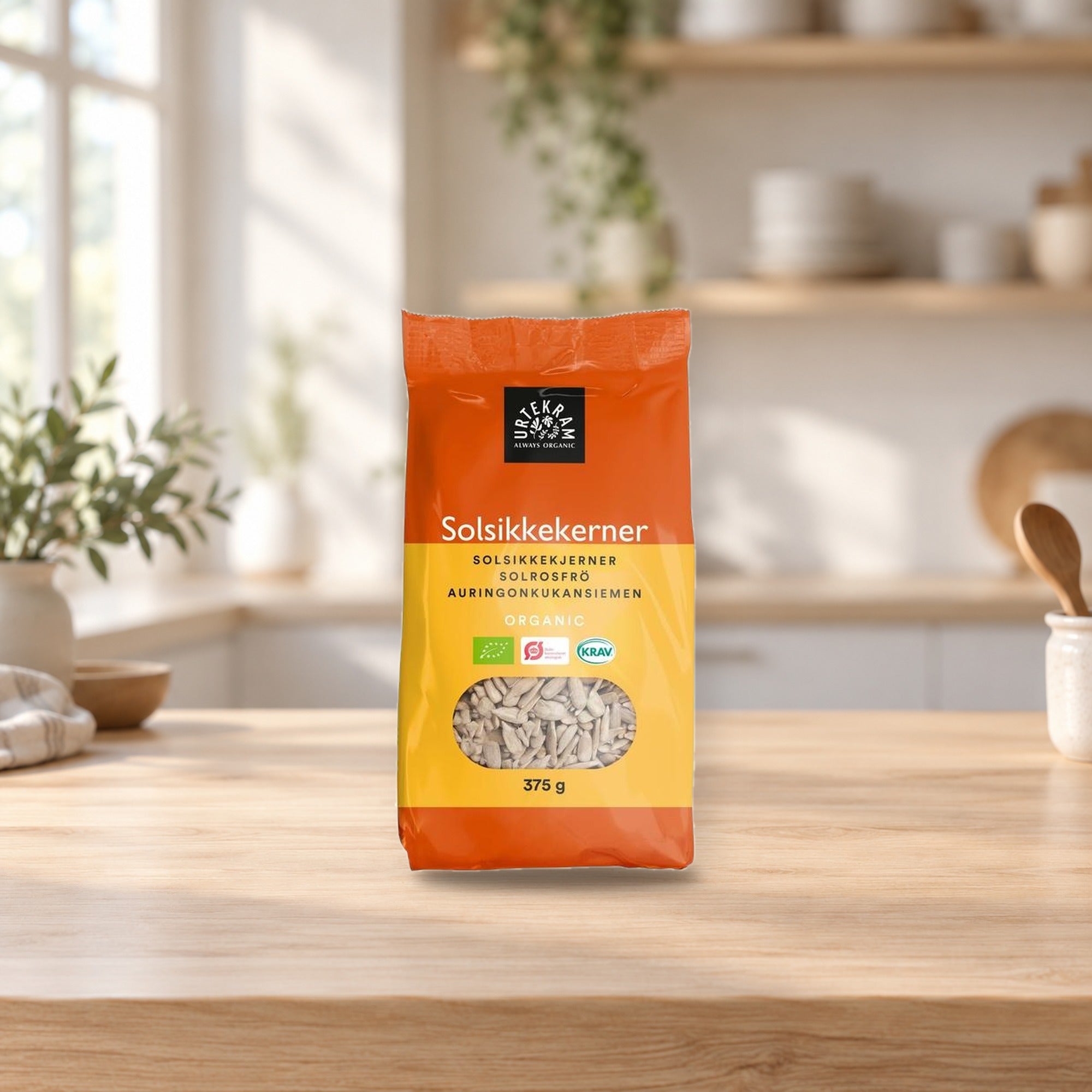 URTEKRAM Organic Sunflower Seeds 375g – product photo on a table