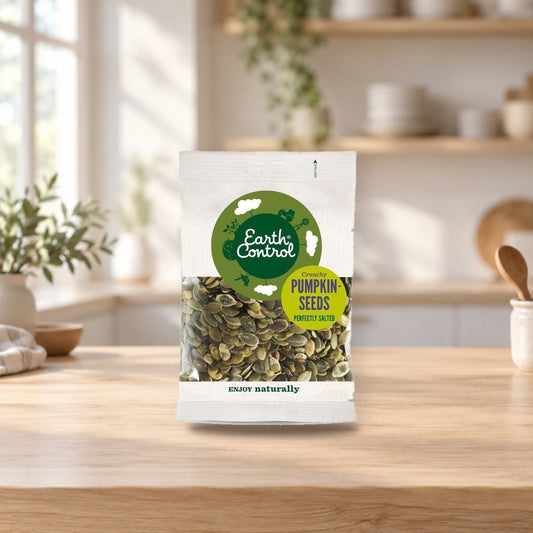Roasted and Salted Pumpkin Seeds 150g – product photo on a table