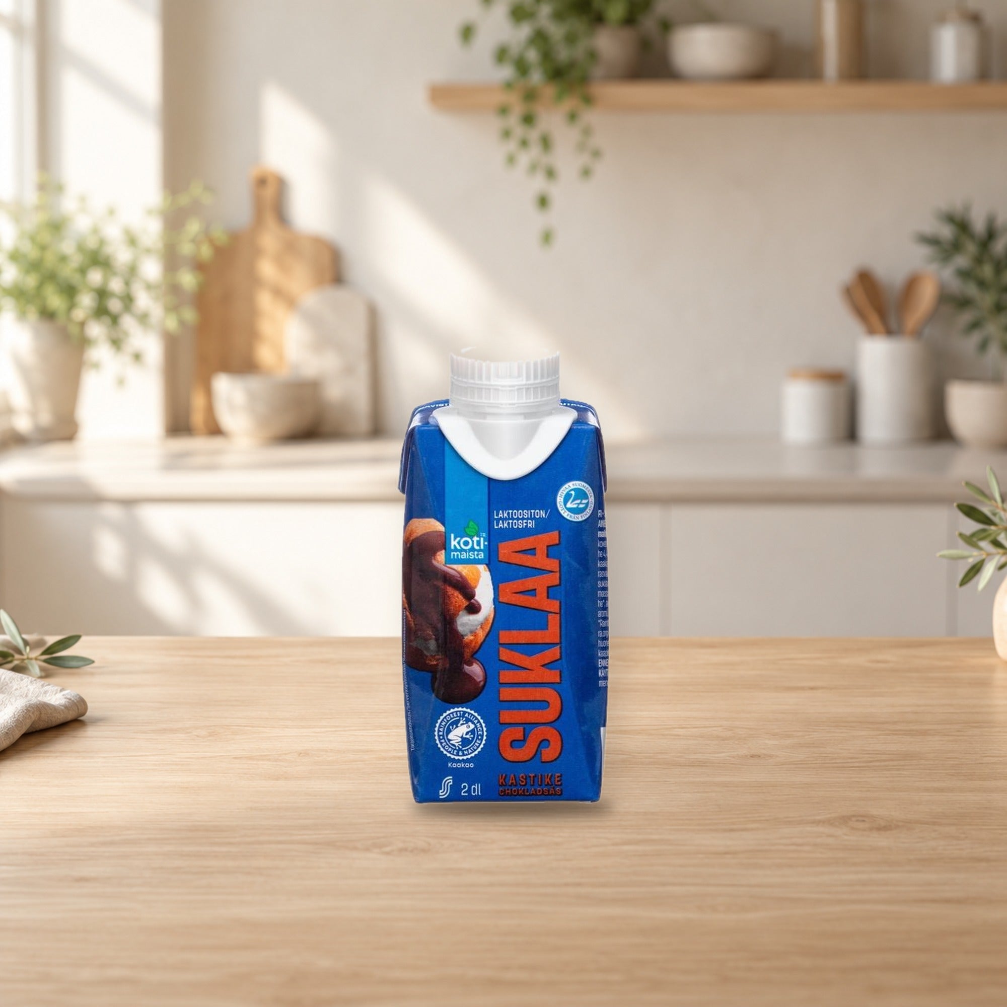Kotimaista Lactose-Free Chocolate Sauce 200 ml – product photo on a table