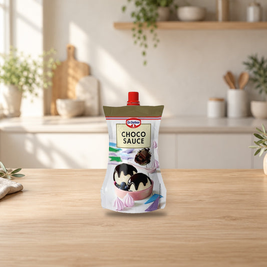 Dr. Oetker Chocolate Dessert Sauce 120g – product photo on a table