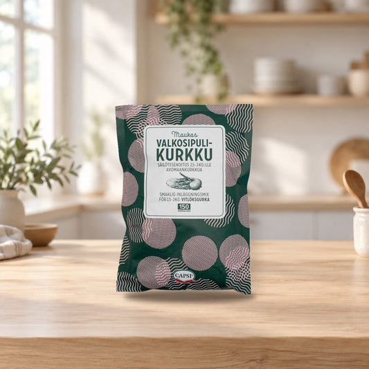 Capsi Garlic-Cucumber Preserving Mix 150g – product photo on a table