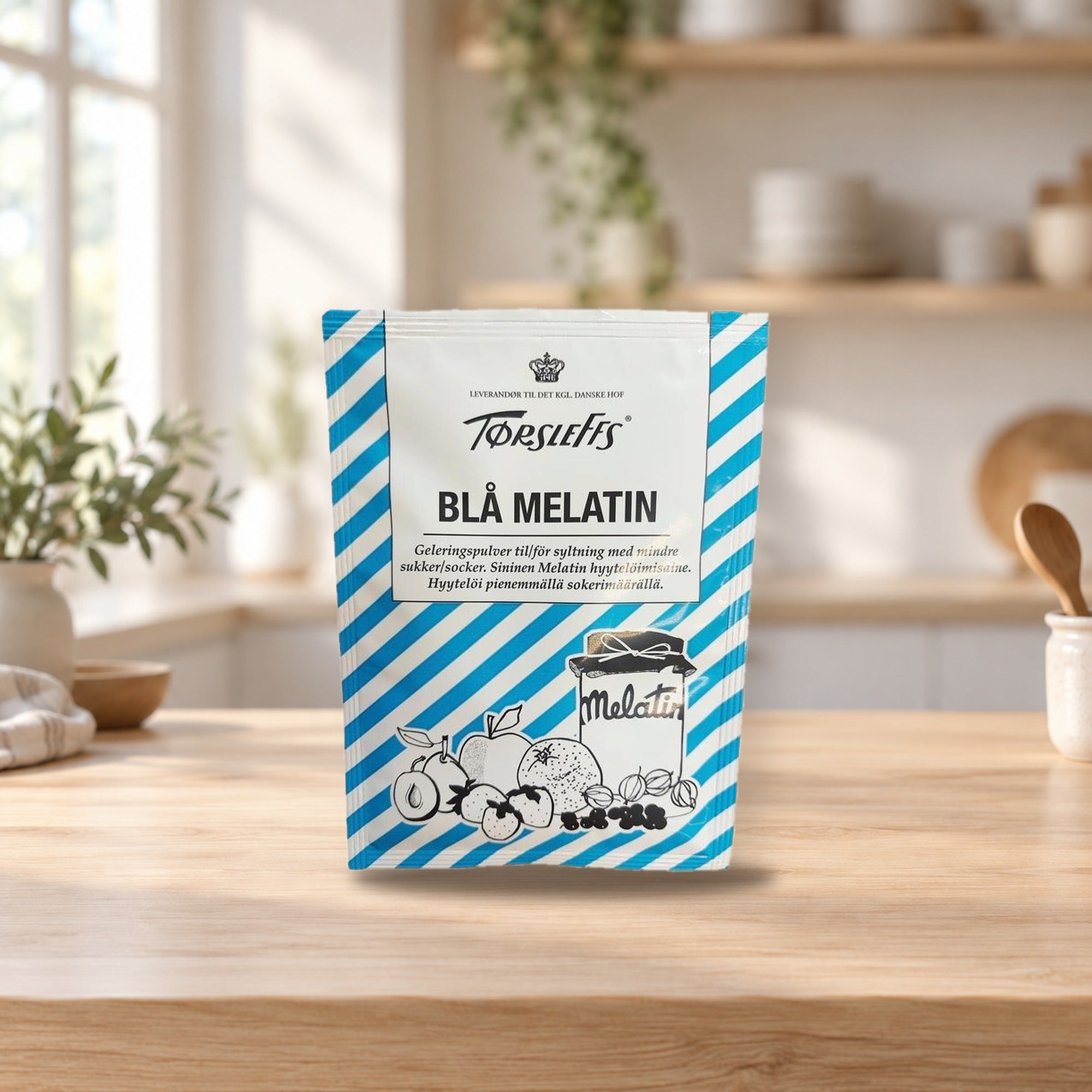 Törsleffs Melatin Blue Gelling Powder 25g for Jelly & Marmalade – product photo on a table