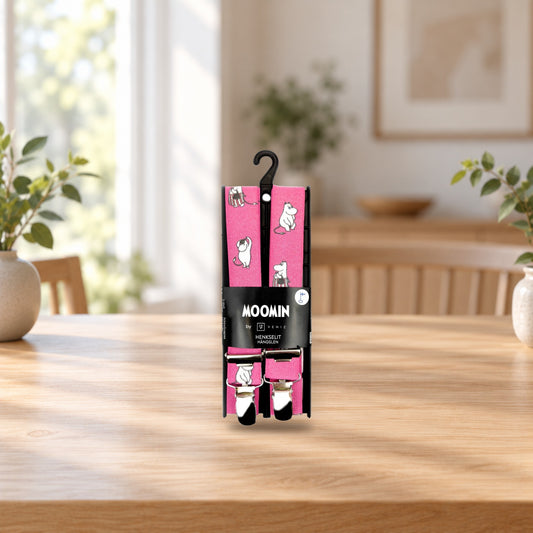 Moomin Suspenders H-Style Fuchsia Pink for Kids – product photo on a table