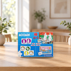 Clementoni Edukit 4-in-1 Moomin Game Set – Puzzle, Memory, Domino & Cube Block Games for K – product photo on a table