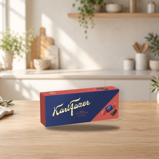 Karl Fazer Sweet Milk Chocolate 1 Box of 250g – product photo on a table