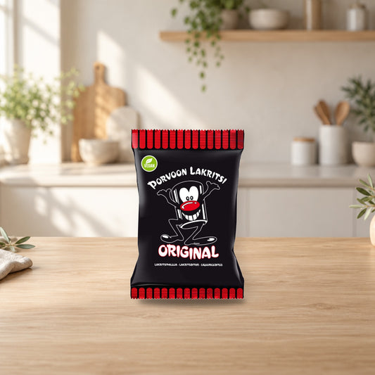 Porvoon Lakritsi Original Liquorice 1 pack × 250g – product photo on a table