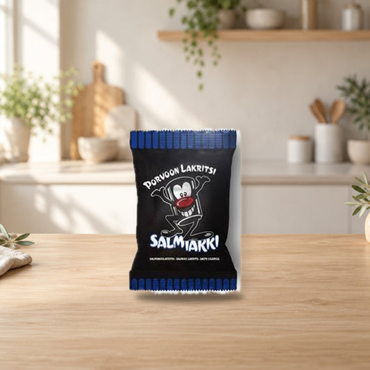 Porvoon Lakritsi Salmiakki Liquorice 1 pack × 250g – product photo on a table