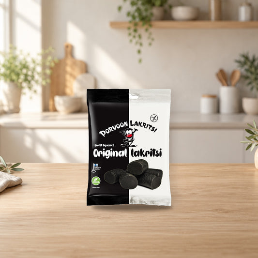 Porvoon Lakritsi Original Liquorice 1 pack × 150g – product photo on a table