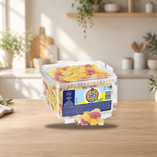 Fazer Tutti Frutti Salty Fruits Bulk Candy 2 kg – product photo on a table