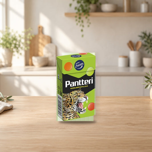 Fazer Pantteri Fruit Pastilles 38 g – product photo on a table