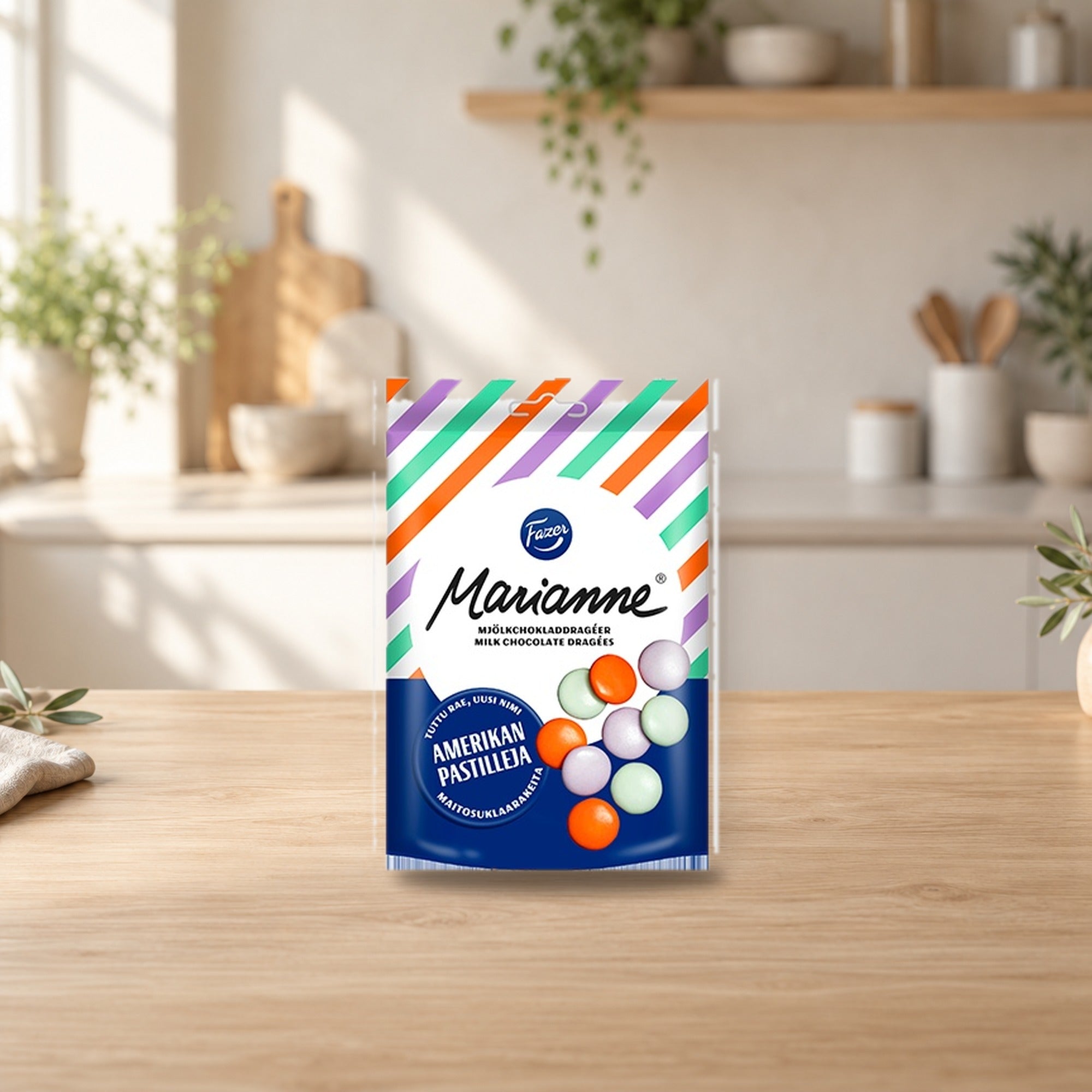 Fazer Marianne Maitosuklaa Suklaarae 150 g – product photo on a table