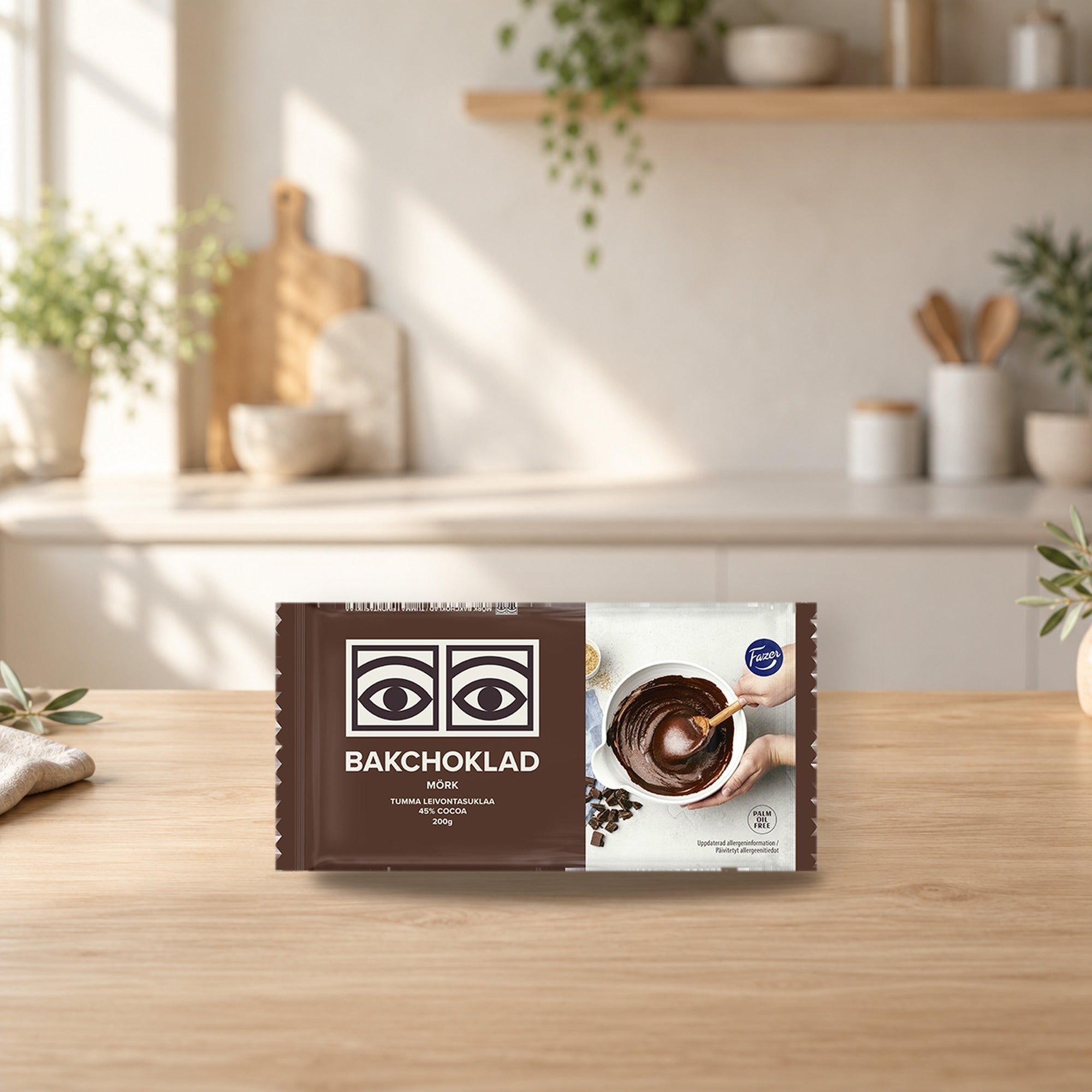 Fazer Ögon Tumma Dark Baking Chocolate 200 g – product photo on a table