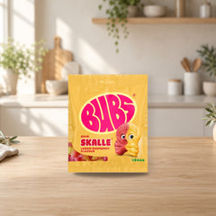 Bubs Skalle Lemon Raspberry Sour Candy 155g – product photo on a table