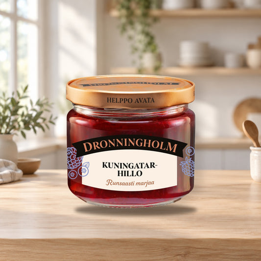 Dronningholm Queen's Jam (Kuningatar) 280g – product photo on a table