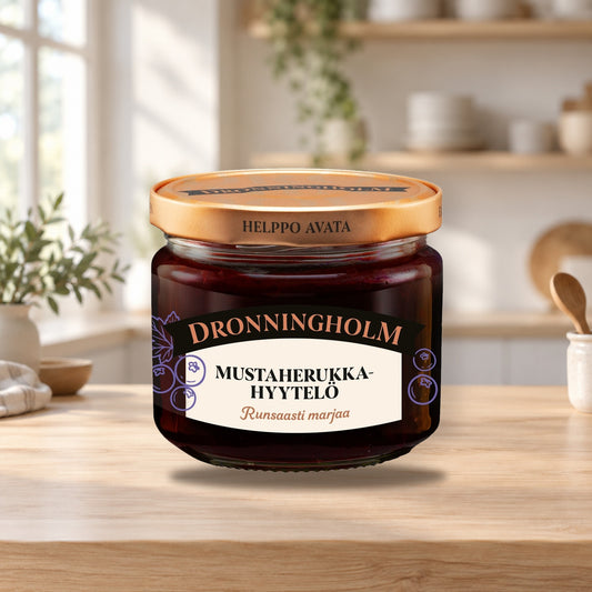 Dronningholm Blackcurrant Jelly 280g – product photo on a table