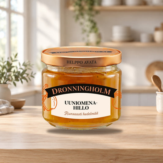 Dronningholm Baked Apple Jam 280g – product photo on a table