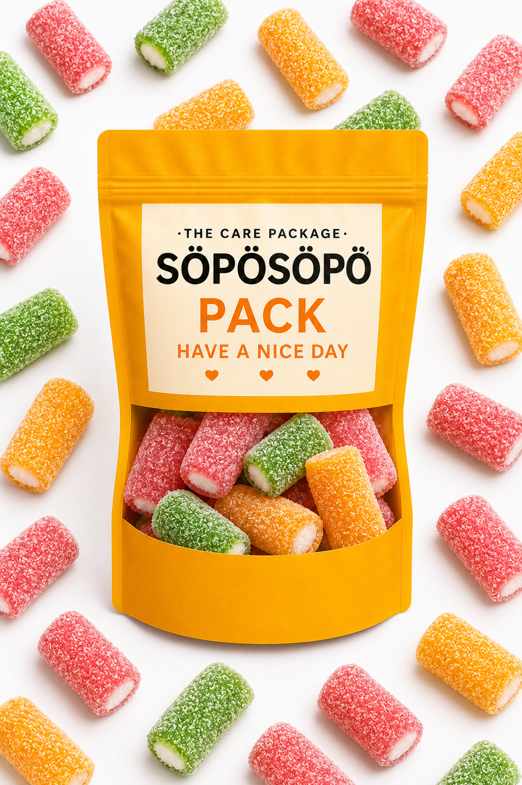 SÖPÖSÖPÖ Scandinavian Treat Pack – Rainbow Sour Fruit Gums – 150g Nordic Candy Bag – Soft Fruit Gums in Peach, Apple, Strawberry & Tropical with Tangy Coating – Made in Finland soposopo Pack