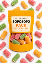 SÖPÖSÖPÖ Scandinavian Treat Pack – Rainbow Sour Fruit Gums – 150g Nordic Candy Bag – Soft Fruit Gums in Peach, Apple, Strawberry & Tropical with Tangy Coating – Made in Finland soposopo Pack