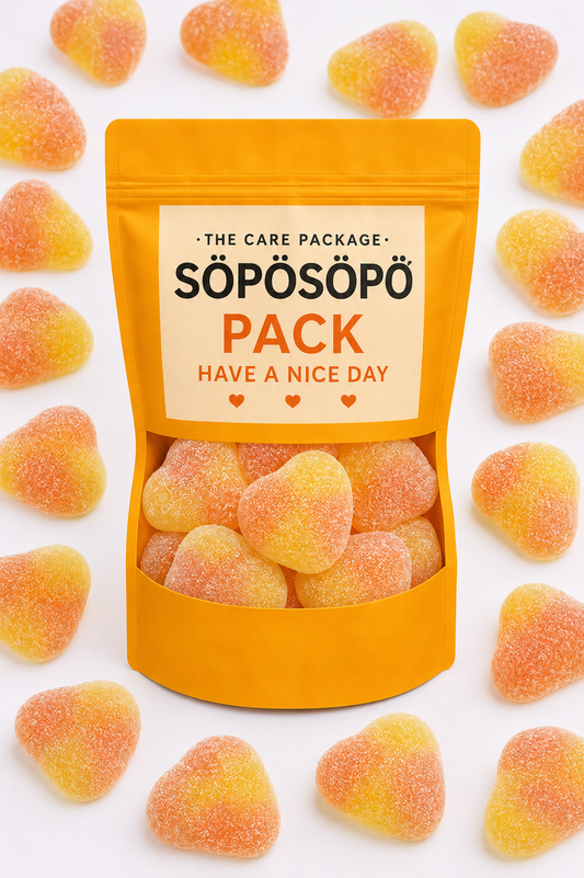 SÖPÖSÖPÖ Scandinavian Treat Pack – Peach Gummy Candy – 150g Nordic Candy Bag – Soft Peach-Shaped Gummies with Real Juice, Gluten & Lactose Free – Made in Finland soposopo Pack