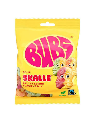 Bubs Sour Skalle Fruity Lemon Mix 90g × 1 Pack - Swedish Sour Vegan Gummy Candy Skulls, Gelatin-Free