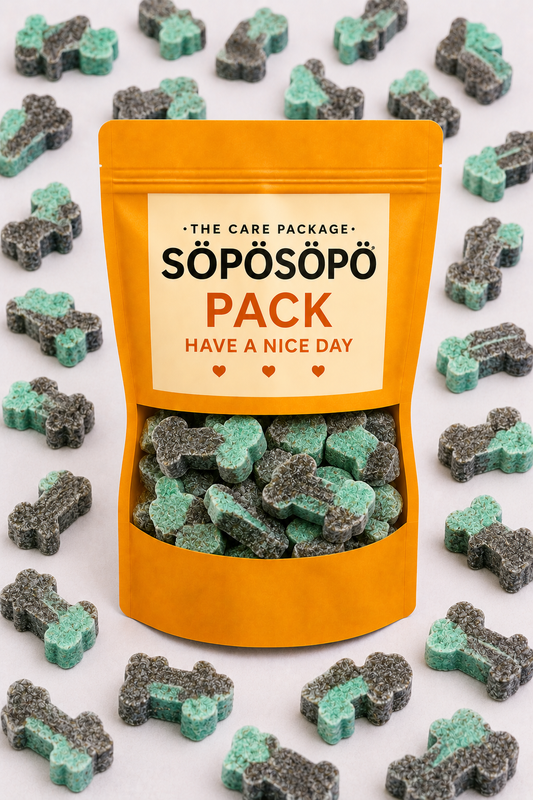 SÖPÖSÖPÖ Scandinavian Treat Pack – Candywell Rusty Cars Pear-Salmiak – 150g Nordic Candy Bag – Car-Shaped Pear and Salmiak Licorice – Made in Finland soposopo Pack