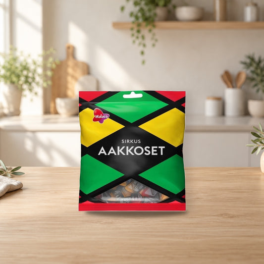 Malaco Aakkoset Circus Wine Gum Candy 315g – product photo on a table