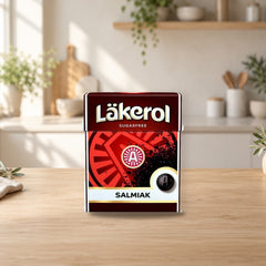 Cloetta Lakerol Salmiak Sugar Free Pastilles 25g Box – product photo on a table