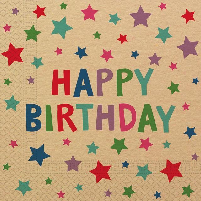 Kraft Happy Birthday with Stars FSC 2-ply Paper Napkins 33x33cm | Soposopo