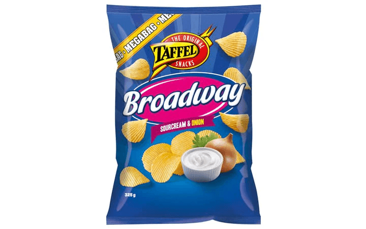 Taffel Broadway sour cream & onion flavored chips 1 Pack of 325g 11.5oz | Soposopo