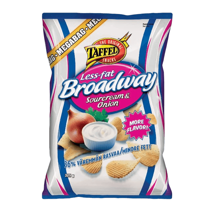 Taffel Broadway less fat sour cream & onion flavored chips 1 Pack of 325g 11.5oz | Soposopo