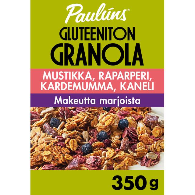 Paulúns Gluten-Free Blueberry-Rhubarb-Cardamom-Cinnamon Granola Cereal Muesli 350 g | Soposopo