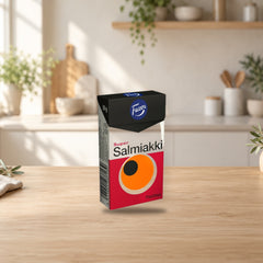 Fazer Super Salmiakki Liquorice Pastilles 38g Box – product photo on a table