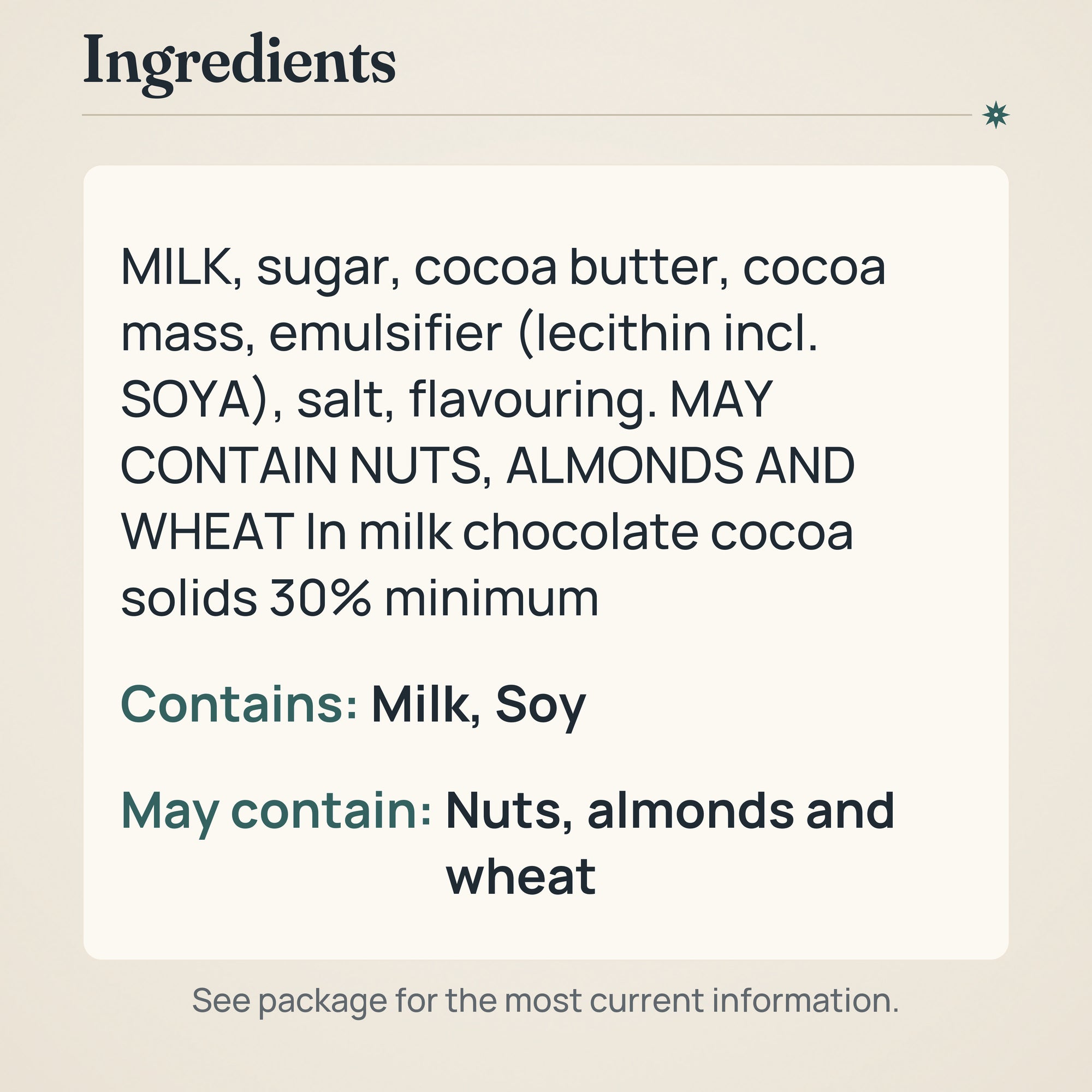 Fazer Milk Chocolate Bar 180g – Ingredients and allergens