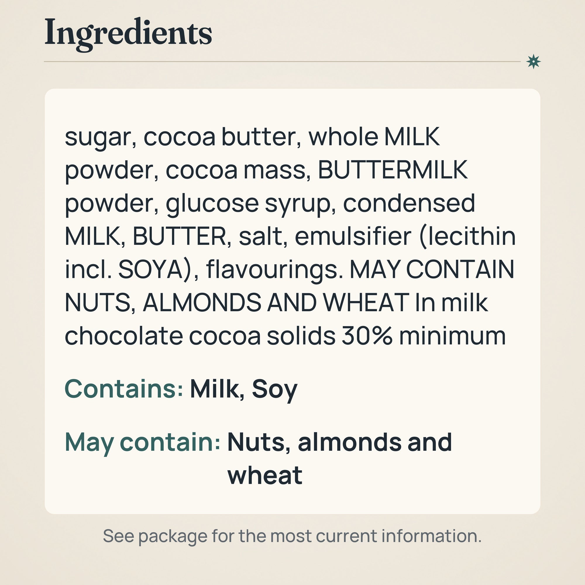 Fazer Salty Toffee Crunch Milk Chocolate Bar 180g – Ingredients and allergens