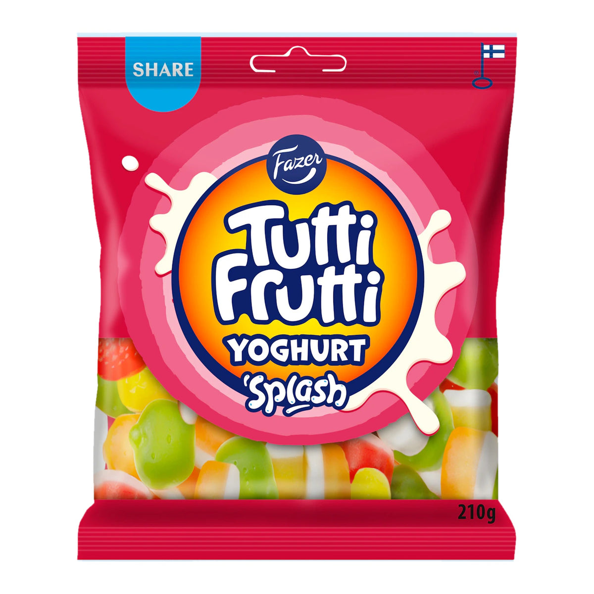 Fazer Tutti Frutti Yoghurt Splash Gummy 210g Pack – product photo
