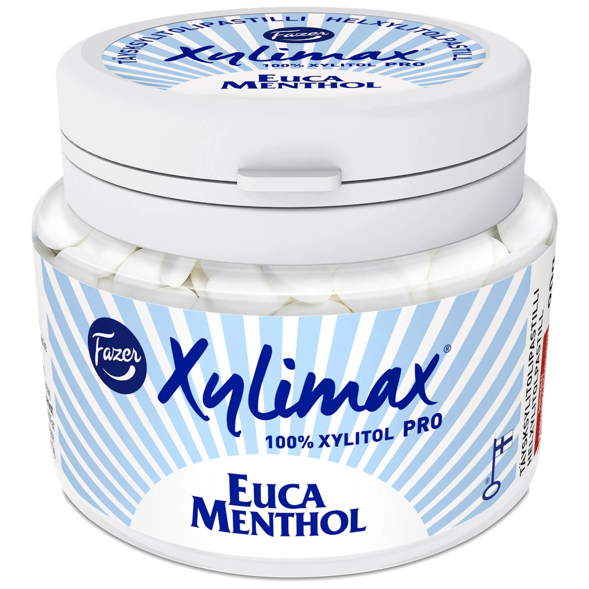 Fazer Xylimax Eucamenthol Xylitol Pastilles 90g Jar – product photo